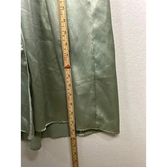 Vintage Regencycore Scaasi Womens Petite Sage Green Satin Lace Wrap Robe Pockets - Picture 7 of 10